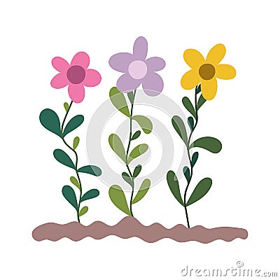 Gardening, flowers planting in the ground isolated icon style Vector Illustration