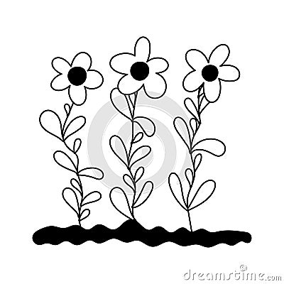 Gardening, flowers planting in the ground isolated line icon style Vector Illustration