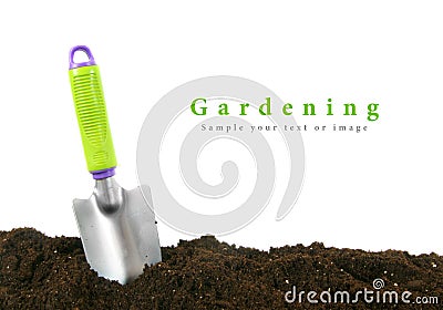 Gardening. The garden tool on earth. Stock Photo