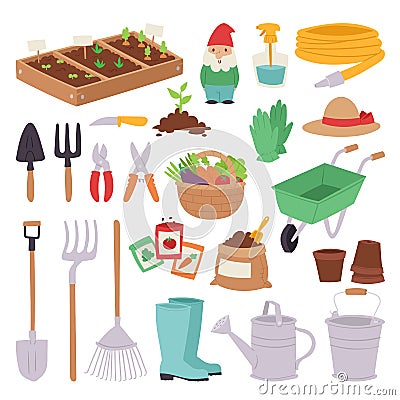 Gardening icon set agriculture design spring nature environment ecology tool garden vector illustration Vector Illustration