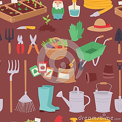 Gardening icon set agriculture design spring nature environment ecology tool garden vector seamless pattern Vector Illustration