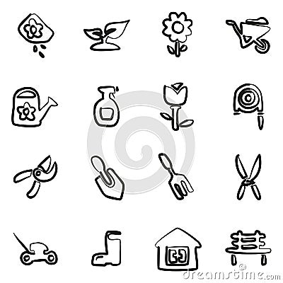 Gardening Icons Freehand Vector Illustration