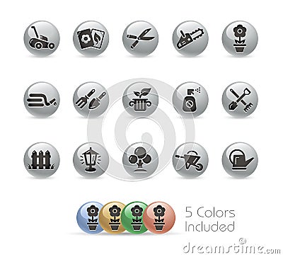 Gardening Icons -- Metal Round Series Vector Illustration