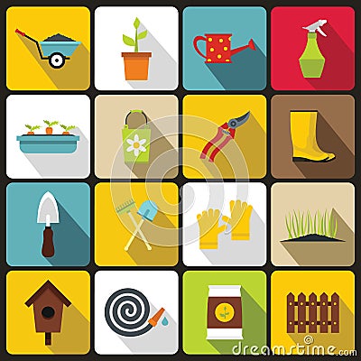 Gardening icons set in flat style Vector Illustration