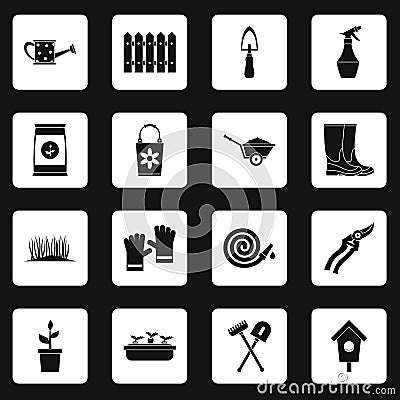 Gardening icons set squares vector Vector Illustration