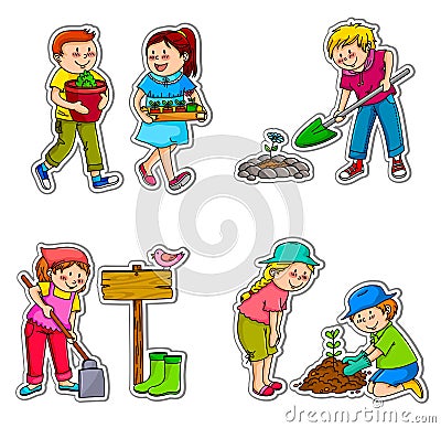 Gardening kids Vector Illustration