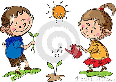 Gardening kids Vector Illustration