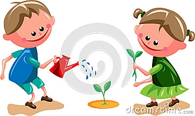 Gardening kids Vector Illustration