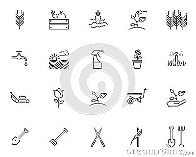 Gardening line icons set Vector Illustration