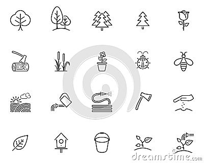 Gardening line icons set Vector Illustration