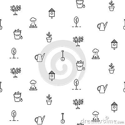 Gardening line icons vector seamless pattern. Vector Illustration