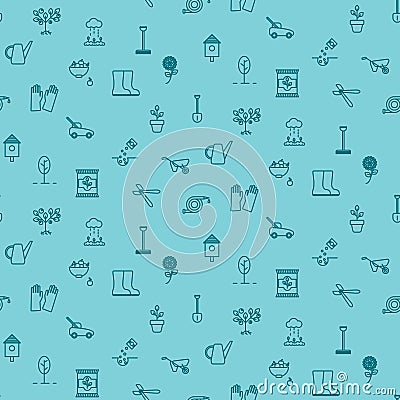 Gardening line icons vector seamless pattern. Vector Illustration