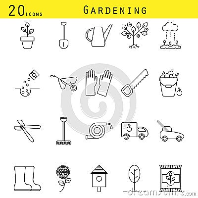 Gardening line icons vector set. Vector Illustration