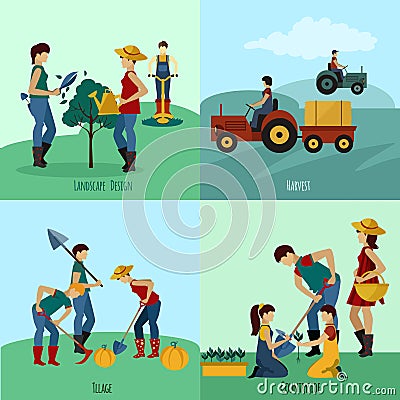 Gardening People Flat Set Vector Illustration