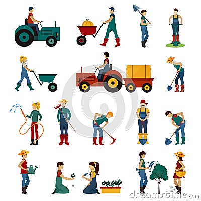 Gardening People Flat Set Vector Illustration