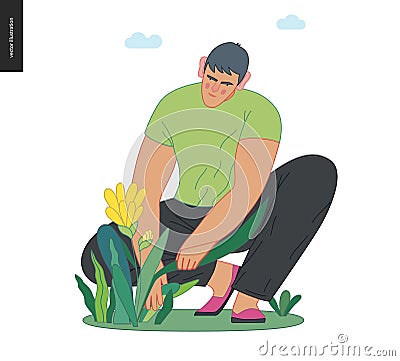 Gardening people, spring Vector Illustration