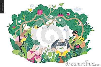 Gardening people, spring Vector Illustration