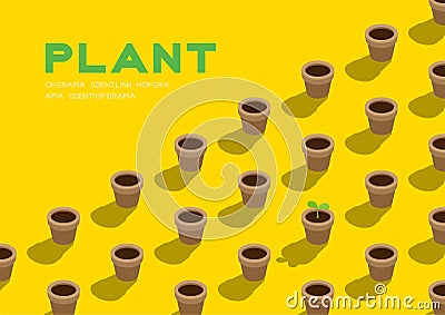 Gardening plant seedling or sprout in pot 3D isometric pattern, Conservation environment concept poster and banner horizontal Vector Illustration