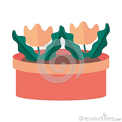 Gardening, potted flowers plant decoration flat icon style Vector Illustration