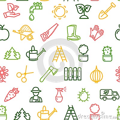 Gardening Seamless Pattern Background on a White. Vector Vector Illustration