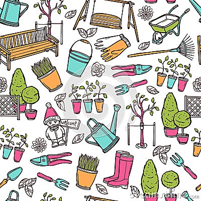 Gardening Seamless Pattern Vector Illustration