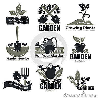 Gardening service and garden plants vecotr icons templates for gardener agriculture Vector Illustration