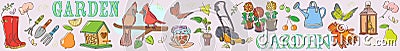 Gardening set illustration banner horizontal Vector Illustration