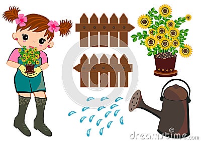 Gardening set kids Vector Illustration