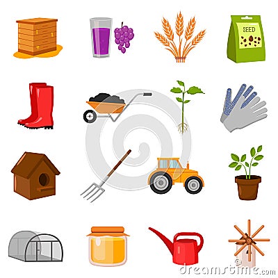 Gardening set vector icons. Collection of farm, agriculture, garden icons. Vector Illustration