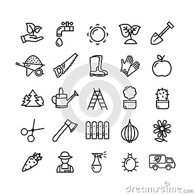 Gardening Signs Black Thin Line Icon Set. Vector Vector Illustration