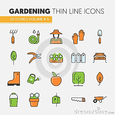 Gardening Thin Line Icons Set Vector Illustration