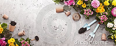 Gardening Tools on Shale Background Stock Photo