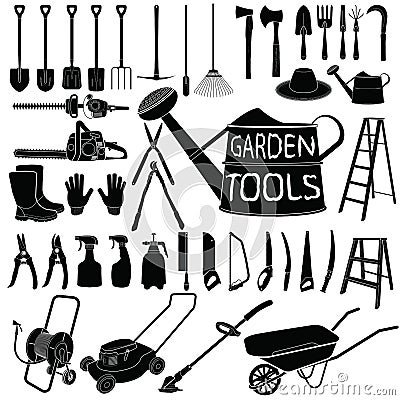 Gardening tools silhouette on white background Vector Illustration