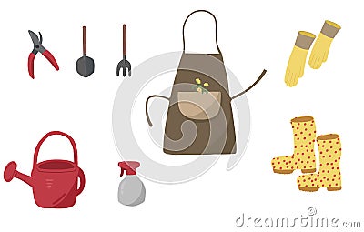 Gardening tools vector hand drawn with little flowers Vector Illustration