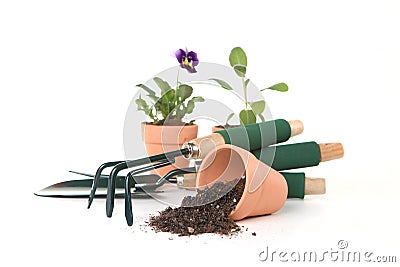 Gardening Tools on White Background Stock Photo