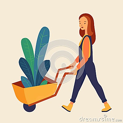 Gardening vector, farm woman Vector Illustration