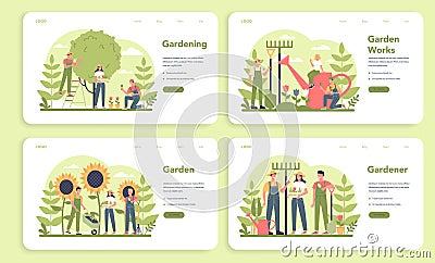 Gardening web banner or landing page set. Idea of horticultural Vector Illustration