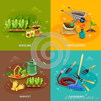 Gardening 2x2 Design Concept Vector Illustration