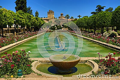 Gardens of Alcazar de los Reyes Cristianos, Cordoba, Spain. The place is declared UNESCO World Heritage Site. CORDOBA, SPAIN Stock Photo