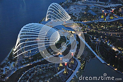 Gardens by the Bay at night in Singapore Editorial Stock Photo