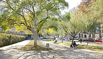 Gardens next to the auditorium in Barcelona Editorial Stock Photo