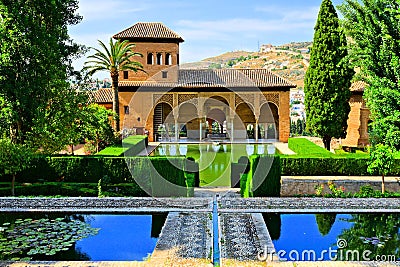 Gardens of the Partal Palace at the Alhambra, Granada, Spain Stock Photo