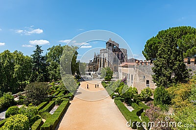 Gardens surrounded by castles under sunlight in Tomar in Portugal Editorial Stock Photo