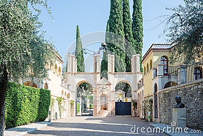 Gardone Riviera, Italy: entrance to the Vittoriale degli Italiani museum on Lake Garda Editorial Stock Photo