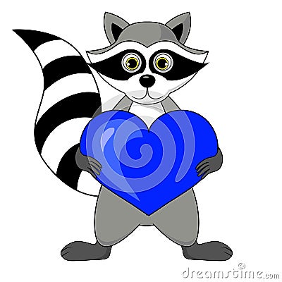 Gargle raccoon with heart in hands illustration on white background in vector Vector Illustration