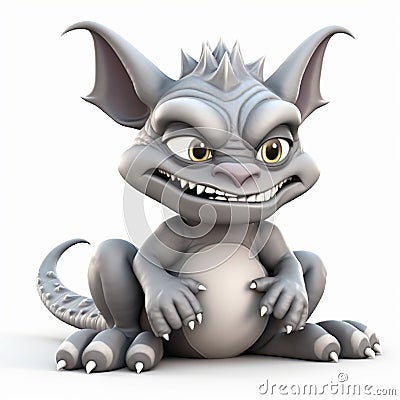 Gargoyle, mythical scary creature, funny cute cartoon 3d illustration on white background Cartoon Illustration