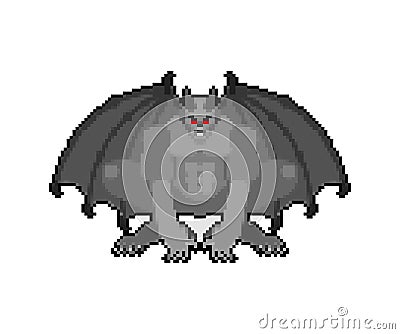 Gargoyle pixel art isolated. 8 bit Stone demonic character, monster. pixelated Fantastic architectural object Vector Illustration