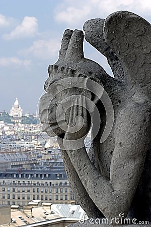 Gargoyle on the roof of Notre-Dame, Paris cathedral Stock Photo