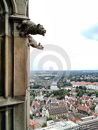 Gargoyles overlooking Ulm, Germany Stock Photo