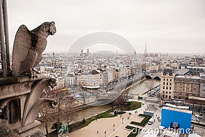 Gargoyles of Paris on Notre Dame Cathedral church Stock Photo
